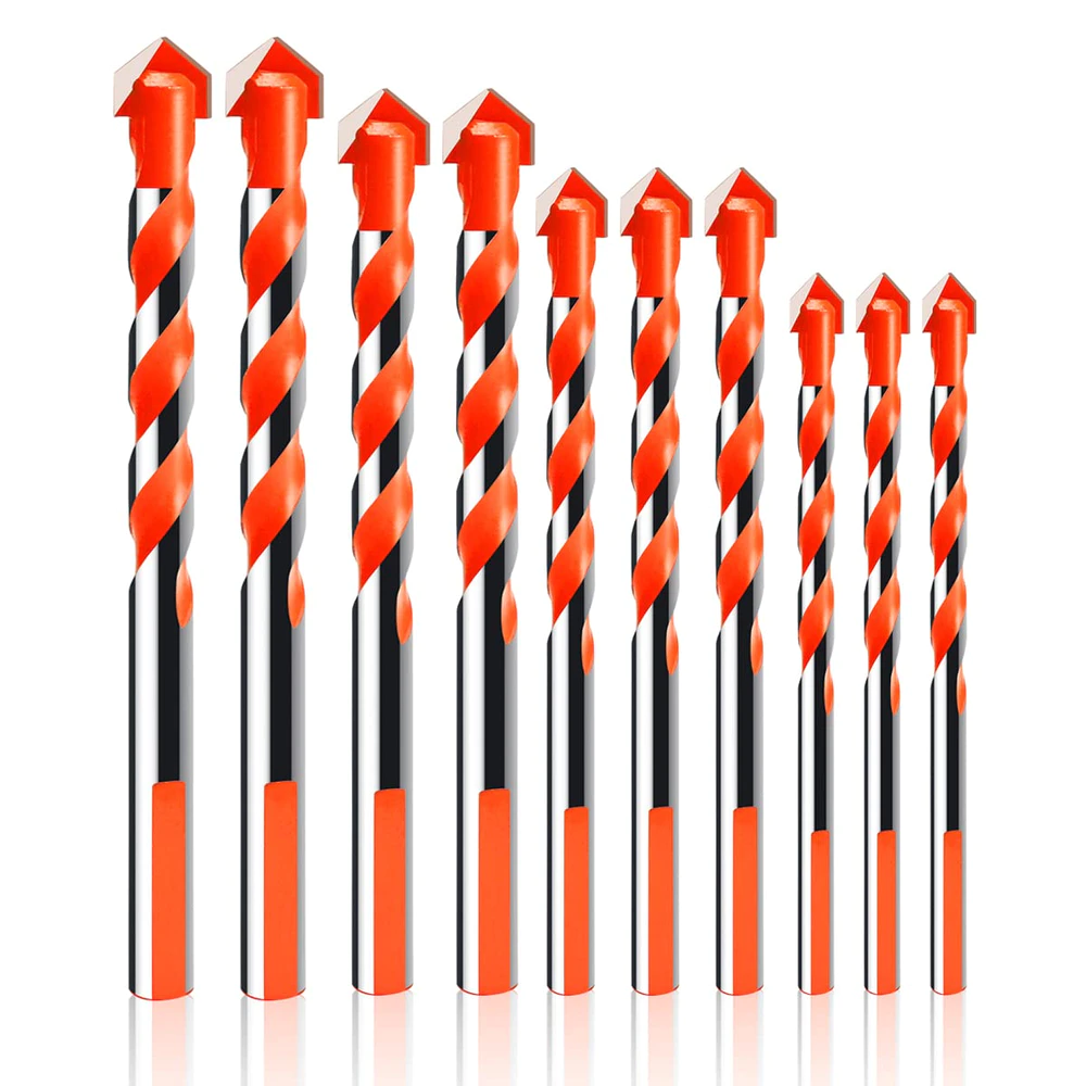 10Pcs Drill Bits, Heavy Duty Multifunctional Drill Bits with Carbide Tip 6/8/10/12mm Punching Drill Bits Set for Hard Metal and Steel, Tile, Concrete, Glass, Brick, Wood(Orange)
